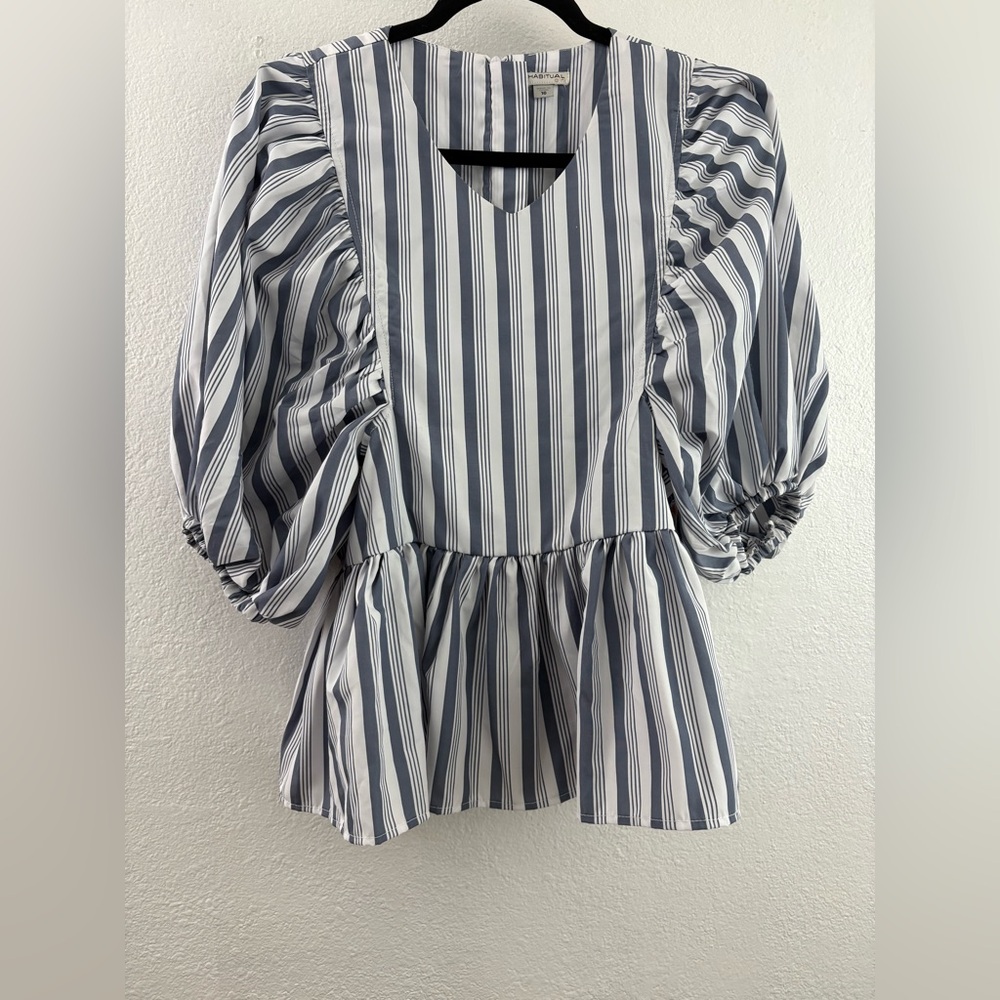 Habitual Striped Balloon Sleeve V-neck  Top size 16